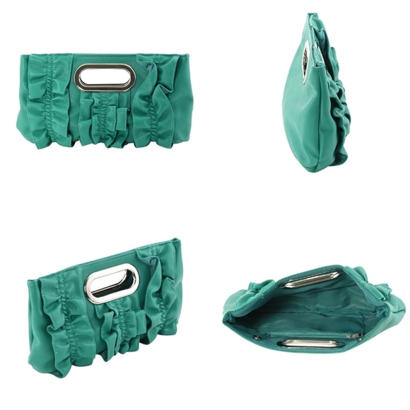 Retro 80's Style Green Faux Leather Clutch (12"x7") - Picture 2 of 5